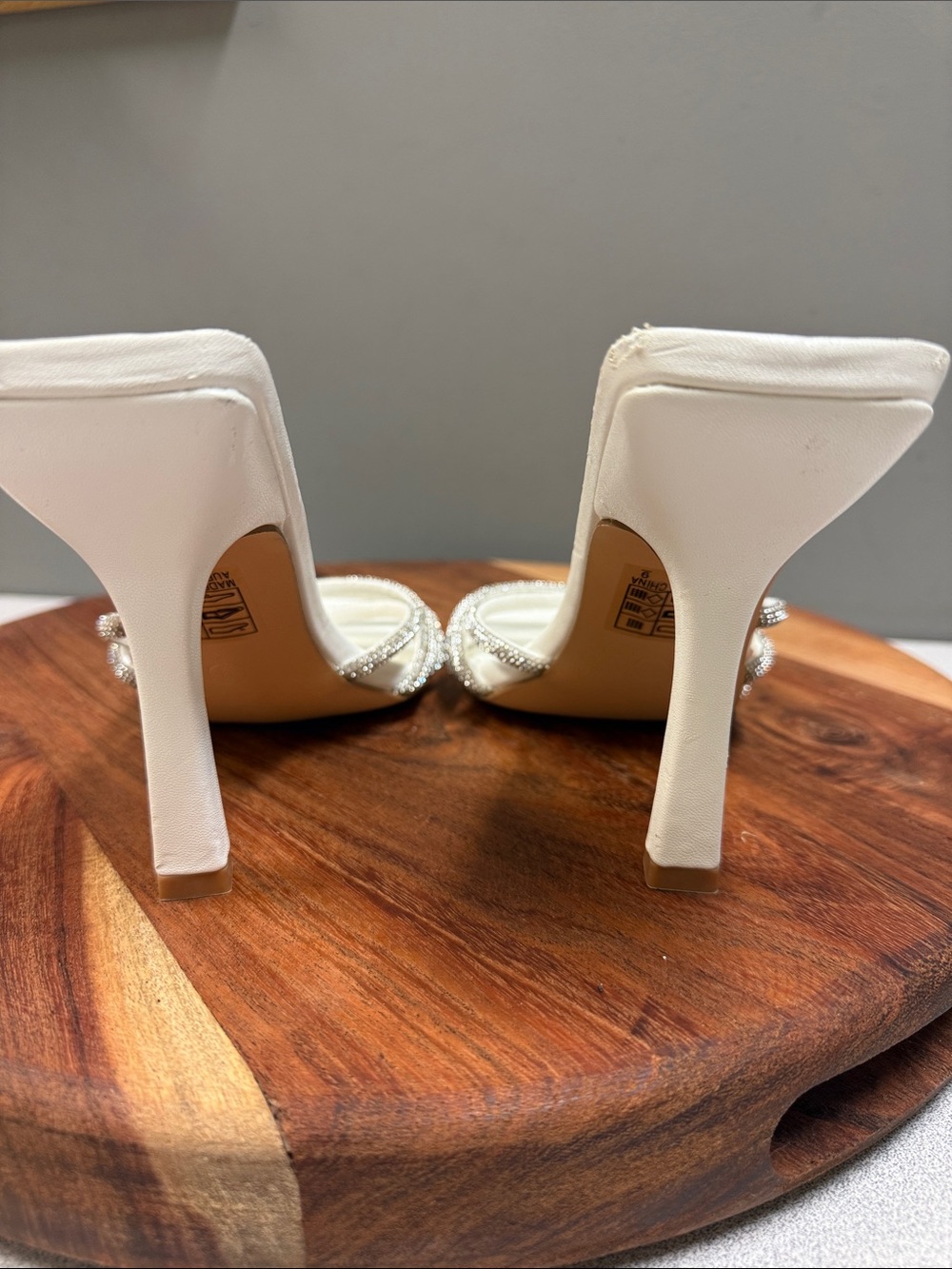 Miss Lola Aurora Rhinestone Strappy Mule Heels White Size 9 Square Toe - Picture 9 of 13